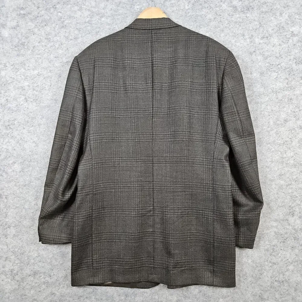 Hart Schaffner & Marx Men's Blazer Size 42L‎ (44) Pure New Wool Brown Windowpane